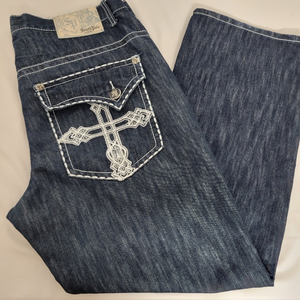 SouthPole Men's Blue Jeans with Cross Stitching